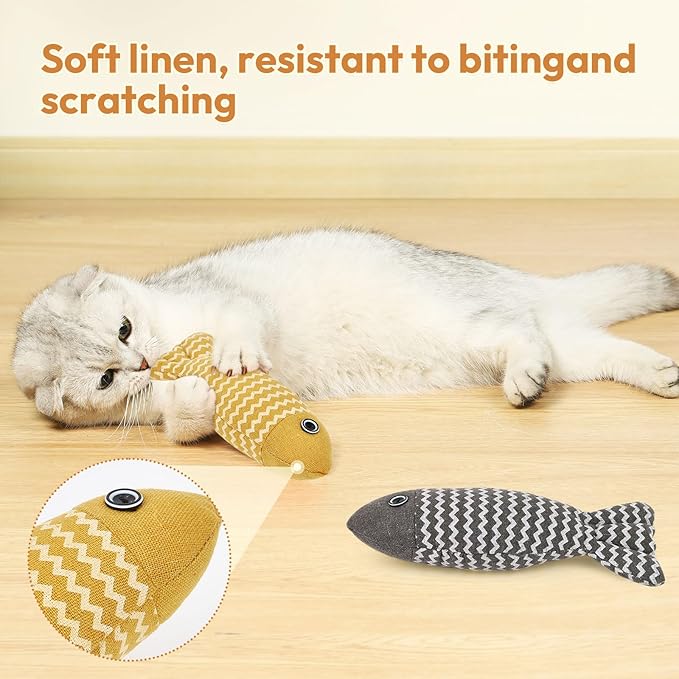 2 Pcs Catnip Toys Fish, Self Play, Cat Toys for Indoor Cats and Kitten, Catnip Cat Toy, Interactive Kitten Exercise Kicker Toys for Indoor Cats 7.8 Inches for All Breeds-Mewly Pet
