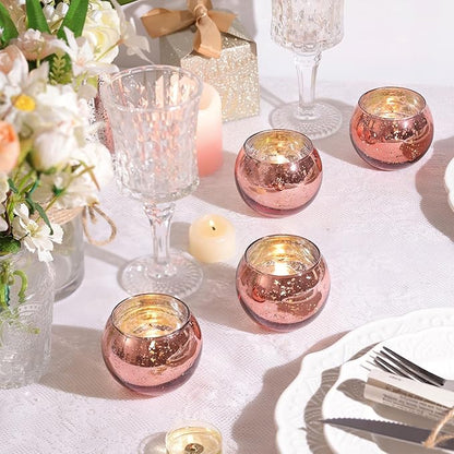 12 Pcs Rose Gold Candle Holders for Birthday Party Decorations- Mercury Glass Votives Tea Lights Holders for Wedding/Bridal Shower/Mother's Day Table Centerpieces, Rose Gold Party Supplies for Women