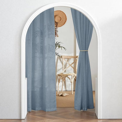 RYB HOME Flax Linen Curtains for Bedroom Bathroom Kids Room, Semi Sheer Light Filtering Privacy Assured Elegant Vertical Texture Modern Window Drapes, W 60 x L 95 inches, Dusty Blue, 1 Panel