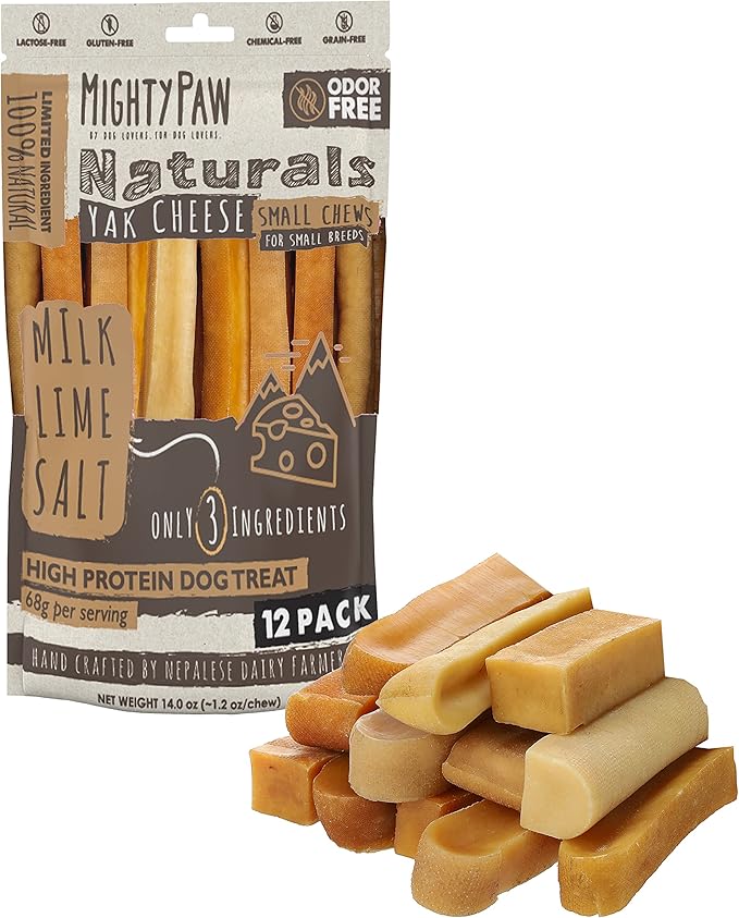 Mighty Paw Yak Cheese Chews for Dogs | All-Natural Long Lasting Pet Treats. Odorless and Great for Oral Health. Limited-Ingredient Chews for Puppies & Power-Chewers (Small, 12 Pack)-Mewly Pet