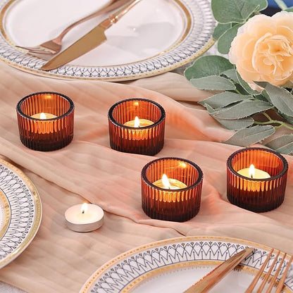 18 pcs Amber Tealight Candle Holders with 18PCS Tealights, Glass Votive Candle Holders Set for Table Centerpiece, Home Decor and Party Supplies
