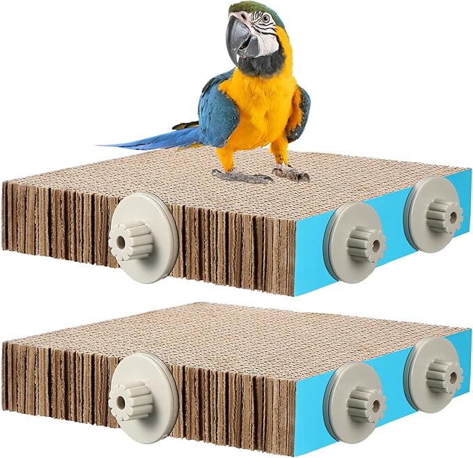2 Pieces Bird Chew Toy Parrot Cage Perch Cardboard Platform Bird Paw Grinding Stand Parrot Cage Playground for Macaws, Small Parakeets, Conures, Budgies, Finches Conure Cockatiel (Large)-Mewly Pet