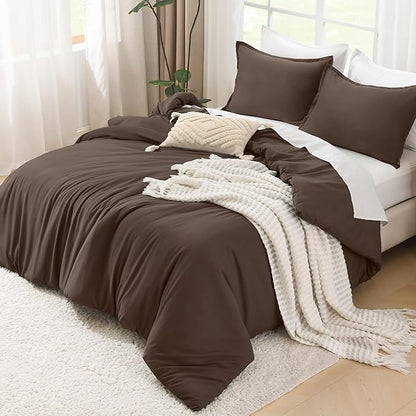 Litanika Comforters Queen Size Chocolate, 3 Pieces Lightweight Solid Bedding Set & Collections, All Season Fluffy Bed Set (90x90 Inches Comforter & 2 Pillowcases)