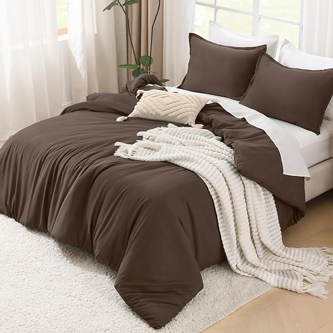 Litanika Comforters Chocolate Oversized Queen Size, 3 Pieces Lightweight Solid Bedding Set & Collections, All Season Fluffy Bed Set (98x98In Comforter & 2 Pillowcases)