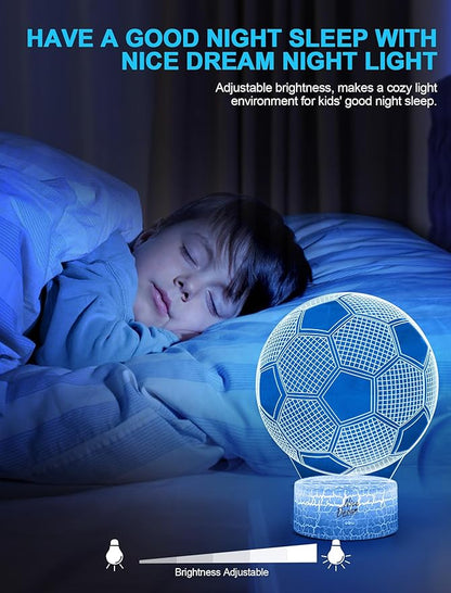 Nice Dream Soccer Night Light for Kids, 3D Illusion Night Lamp, 16 Colors Changing with Remote Control, Kids Room Decor, Toys Gifts for Children Boys Girls