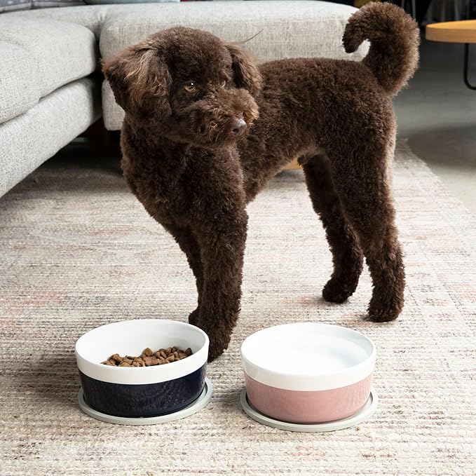 Waggo Dipper Ceramic Dog Bowl for Small and Large Breeds - Heavyweight and Durable Pet Food and Water Dish Crock, Dishwasher Safe, Modern (Mauve, Medium)-Mewly Pet