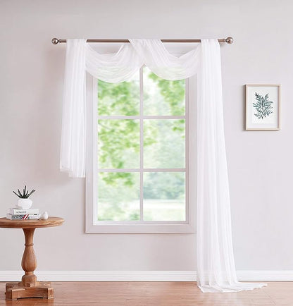 LinenZone White Window Scarf Valance in 360 Inch Size. Use Window Scarves as Canopy Bed or Backdrop Curtains, Curtain Scarf, or Sheer Fabric for Draping. (Amazing 55 x 360, White)