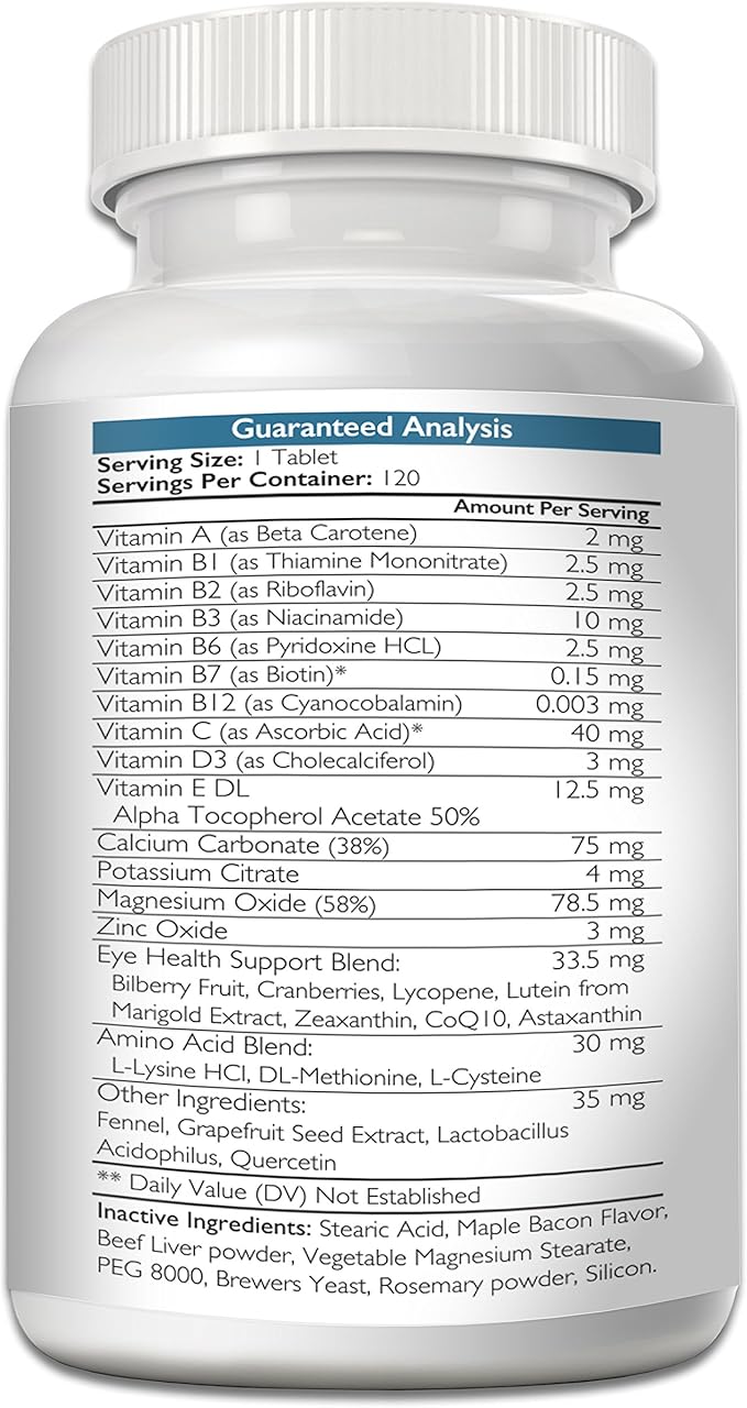 Eye Care for Dogs Daily Vision Supplement with Lutein, Zeaxanthin, Astaxanthin, CoQ10, Bilberry Antioxidants, Vitamin C, Vitamin E Support for Dog Eye Problems, 120 Chewable Tablets-Mewly Pet