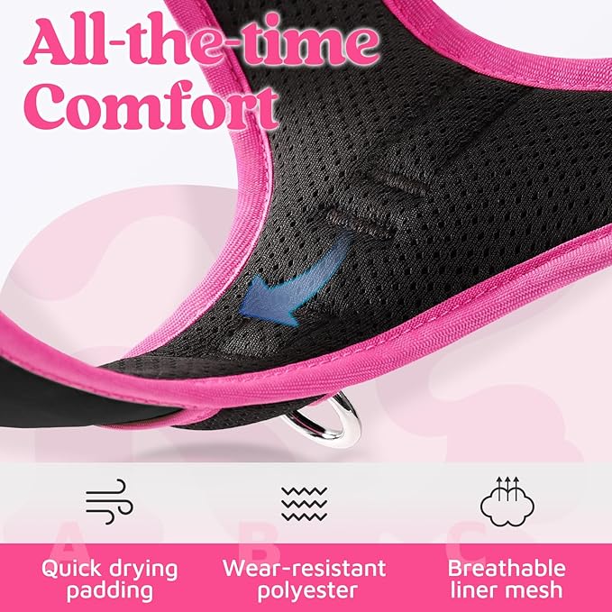 rabbitgoo Dog Harness Small Sized, No Pull Dog Vest with 3 Buckles, Adjustable Soft Padded Pet Harness with Easy Control Handle and Reflective Strips, Black & Rose Pink, S-Mewly Pet