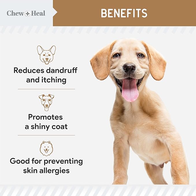 Omega for Dogs - 180 Delicious Soft Chews - Salmon Oil Treats for Skin and Coat, Itch Relief - Fish Oil Blend of Essential Fatty Acids, Omega 3, 6, and 9, and Vitamins - Peanut Butter Flavor-Mewly Pet
