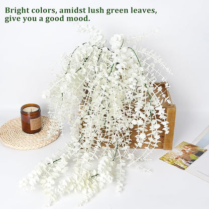 RECUTMS Fake Plant Hanging Eucalyptus Vines Plants Faux Eucalyptus Leaf Hanging Plant for Room Wedding Proch Yard Outdoor Home Wall Kitchen Bathroom Indoor Decoration in 3 Pcs(Pure White)