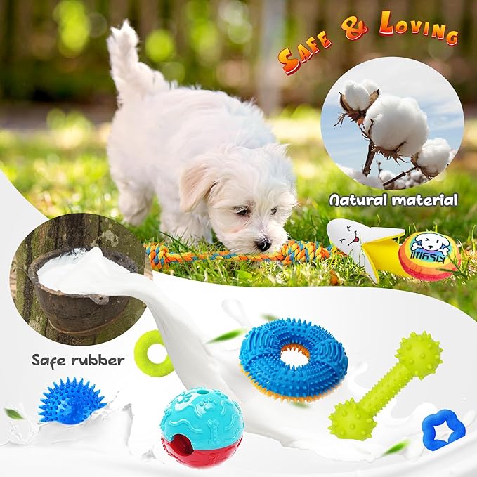 KIPRITII Puppy Toys for Dog Teething -25 Pack Various Puppy Chew Toys with Rope Toys, Dog Treat Balls & Squeaky Toy for Puppy and Small Dogs-Mewly Pet