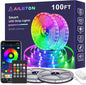 AILBTON Led Lights for Bedroom,100ft Led Light Strip Music Sync RGB Led Strip Lights Built-in Mic,Bluetooth App Control Led Room Lights with Remote,5050 RGB Rope Light