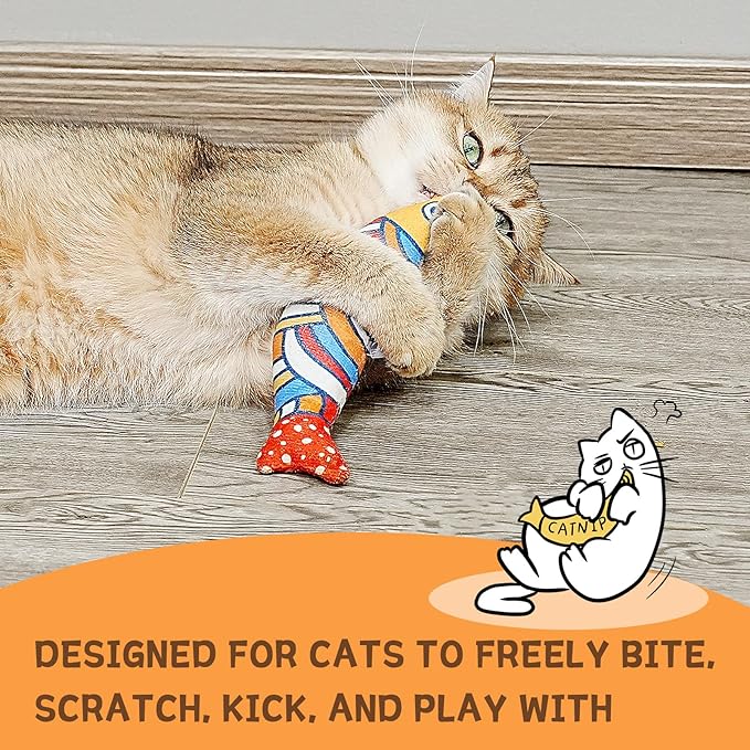 Cat Fish Catnip Toys for Cats, Pet Chew Toy for Bored Indoor Adult Cats, Crinkle Cat Kicker Toy for Indoor Kittens-Mewly Pet