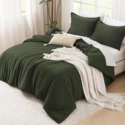 Litanika Dark Olive Green California King Comforter Set - 3 Pieces Cal King Lightweight Summer Soft Solid Bed Comforter, Oversized Fluffy Down Alternative Bedding Set (104x96In, 2 Pillowcases)