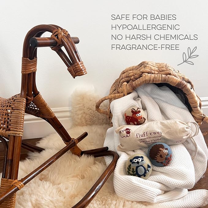 Fluff Ewes Wool Dryer Balls 3 Pack Premium New Zealand Wool Laundry Balls for Dryer, No Static Dryer Balls Laundry Reusable, XL Hedgehog Dryer Balls, Baby Dryer Balls for Dryers - Hedgehog and Homies-Mewly Pet