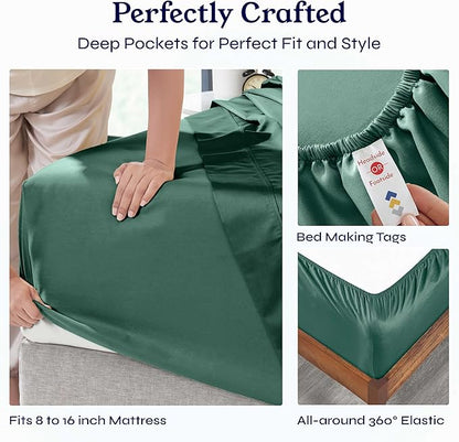 California Design Den Natural 100% Cotton Sheets, Soft Queen Sheet Set, 400 Thread Count Sateen, Deep Pockets with All-Around Elastic for a Snug Fit, Cool & Durable Bedding Set - Hunter Green