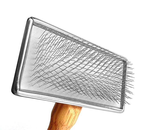 Pet Slicker Brush for Medium Dogs, Wooden Handle with Stainless Steel Soft Pins, Gently Remove Tangled, Loose Undercoat and Mats Hair, Pet Grooming Brush Tool (6.6")-Mewly Pet