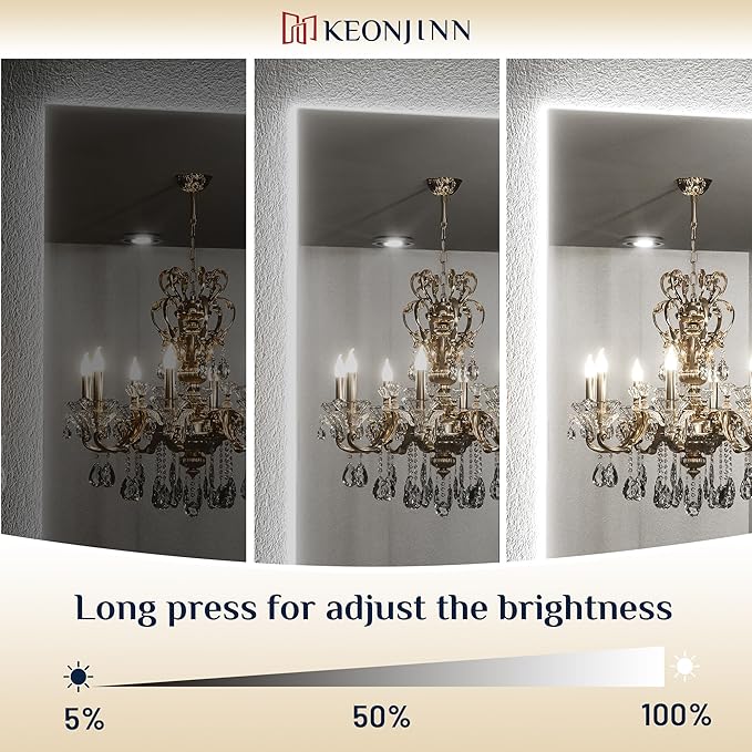 Keonjinn LED Mirror for Bathroom 72 x 36 Inch, Backlit Mirror Bathroom Oversize, Stepless Dimmable Wall Mirrors with Anti-Fog, CRI90+ HD Tempered Glass, Horizontal/Vertical Mounting for Vanity