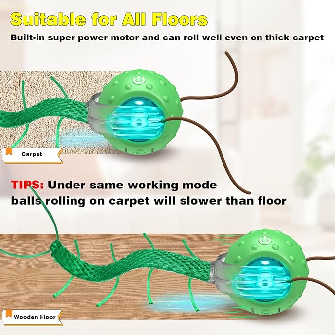 Interactive Cat Toys for Indoor Cats, Moving Cat Ball with Tail, Fast Rolling on Carpet, Chirping & Motion Activate Toy for Bored Indoor Adult Cats-Mewly Pet