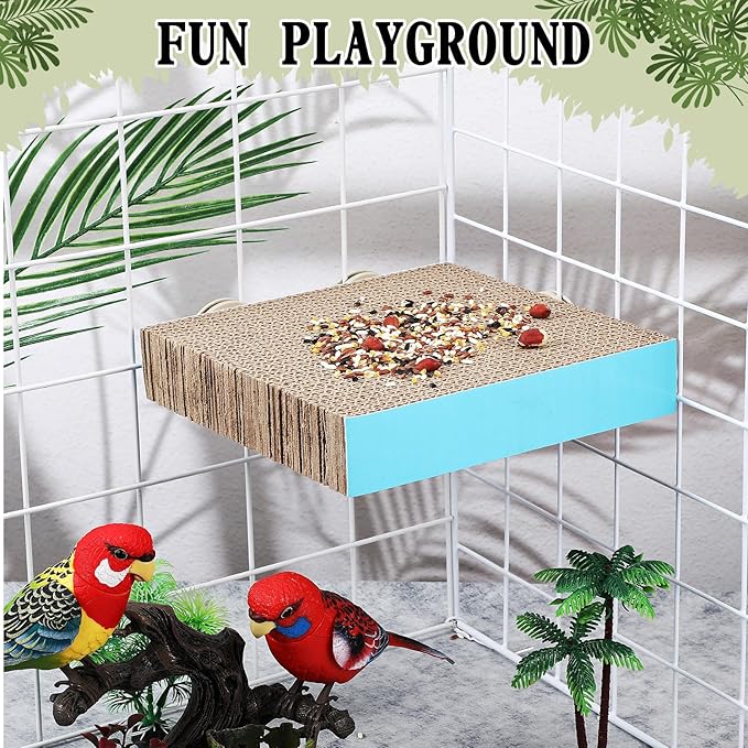 2 Pieces Bird Chew Toy Parrot Cage Perch Cardboard Platform Bird Paw Grinding Stand Parrot Cage Playground for Macaws, Small Parakeets, Conures, Budgies, Finches Conure Cockatiel (Large)-Mewly Pet