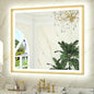 TETOTE Gold LED Bathroom Mirror with Lights 42x36 Front & Back Light Vanity Framed Mirror Baroque Anti Fog Dimmable White/Warm/Natural,CRI90+,Waterproof,Wall Mounted(Horizontal/Vertical)
