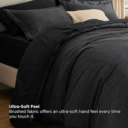 Bedsure King Size Comforter Set Black - Bed in a Bag King Bedding 7 Pieces, Cationic Dyed Bed Set Gift for Family, Black Soft Bedding for All Seasons Comforter with Sheets, Pillowcases & Shams