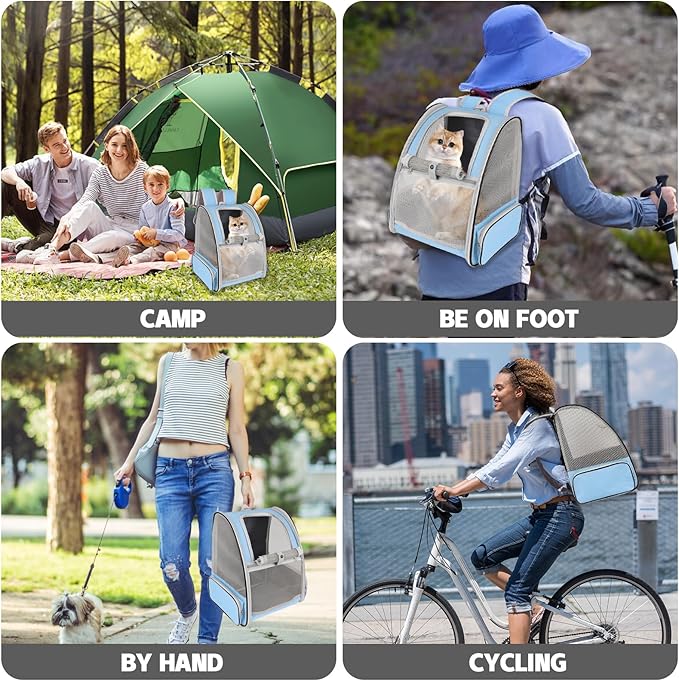 Cat Backpack Carrier,Pet Carrier Airline Approved for Small Dog Cat Puppy Kitten Bunny,Ventilated Mesh Design Animal Backpack for Hiking Camping Travel Bag (Blue)-Mewly Pet