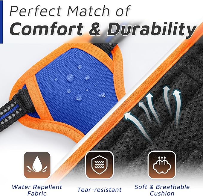 Eagloo Small Dog Harness No Pull, Service Vest with Reflective Strips and Control Handle, Adjustable and Comfortable for Walking, No Choke Pet Harness with 2 Metal Rings, Blue & Orange, XS-Mewly Pet