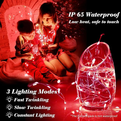 ZGWJ 50 Pack Fairy Lights Battery Operated, 7ft 20 Mini LED Fairy String Lights Silver Wire 3 Modes for DIY, Parties, Wedding, Bedroom, Halloween Christmas Decoration Red