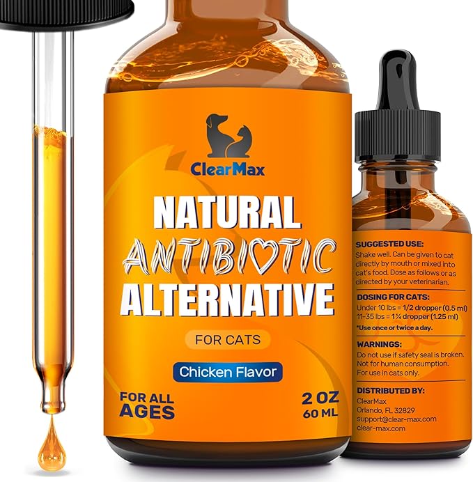 Cat Antibiotic to Help with Cough & Allergies – Antibiotics for Cats to Aid with UTIs and Digestive Moments – HIPS & Joints Support – Attractive Chicken Taste – 2 Oz Bottle-Mewly Pet