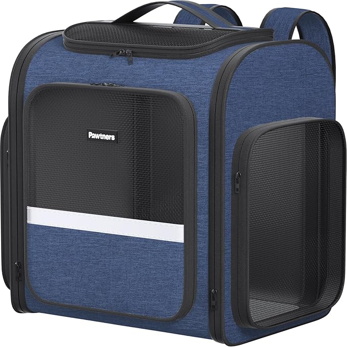 Pawtners Dog Backpack Carrier Dog Carrier with Anti-Scratch Mesh with Great Ventilation, Large Pet Carrier Backpack for Small Dogs & Large Cats, Foldable Designed Pet Backpack Perfect for Travel-Mewly Pet