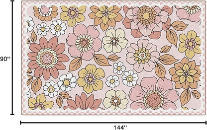 Flagship Carpets Schoolgirl Style Retro Floral Educational Area Rug for Kids Room Seating Décor, Children's Classroom, Play Carpet for Teaching and Playroom, 7'6 "x 12' Pink