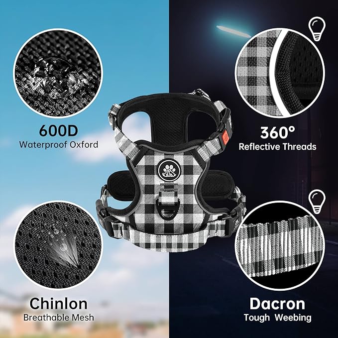 NESTROAD No Pull Dog Harness with Leash, Reflective No Choke Pet Vest Harness,Adjustable Soft Padded Dog Harness with Easy Control Handle for Large Dogs(Checkered Black,X-Large)-Mewly Pet