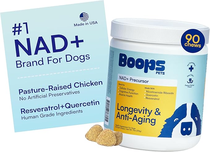 NAD+ Precursor & Senior Dog Supplement - 90 Soft Chews & Vitamins - NMN Alternative for Longevity, Anti-Aging & Energy - Nicotinamide Riboside, Resveratrol, Quercetin, Made with Pasture-Raised Chicken-Mewly Pet
