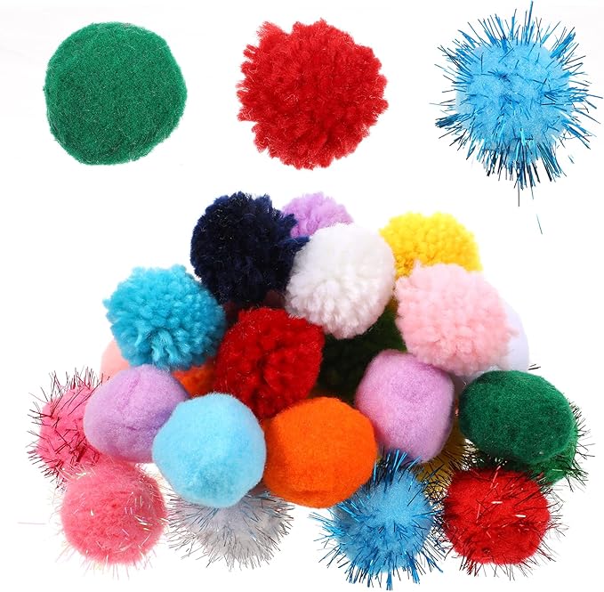 30 Pcs Cat Pom Pom Balls Assorted Color Sparkle Ball for Indoor Cats, Interactive Cats Toys Fuzzy Cat Balls Tinsel Glitter Chase Poms Poms Ball for Exercise and Entertainment-Mewly Pet