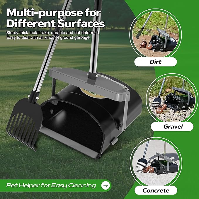 UPSKY Dog Pooper Scooper Swivel Bin & Rake Kit with 100 Waste Bags,33.4" Stainless Steel Long Handle Heavy Duty Pet Poop Shovel for Large Medium Small Dogs, Odor-Proof Lid for Yard/Lawn/Outdoor Use-Mewly Pet