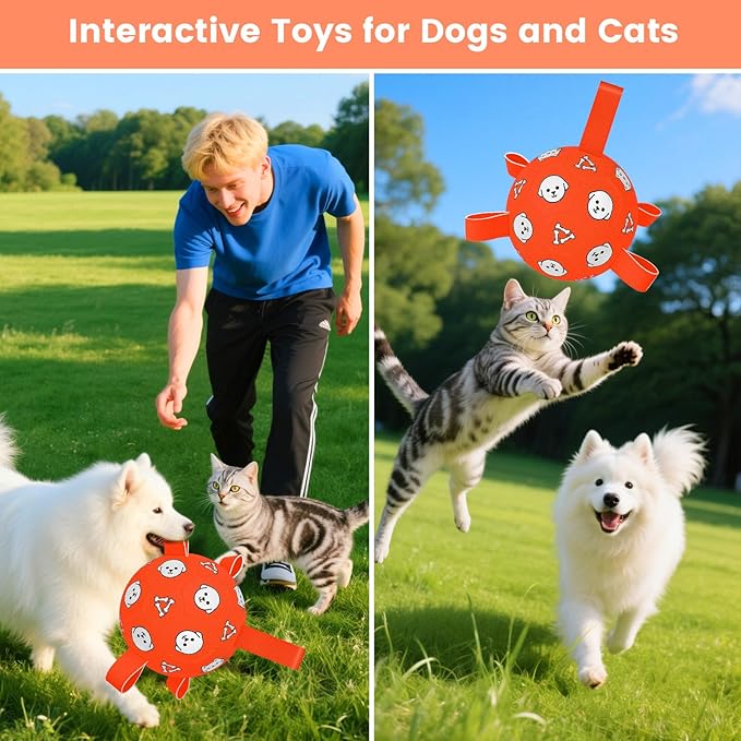 Dog Balls Toy, Durable Soccer Ball with Straps, Interactive Dog Toys, Water Fetch Ball for Tug of War, Herding, Dog Toys to Keep Them Busy – Dog Birthday Gift for Medium Large, 8 Inch-Mewly Pet