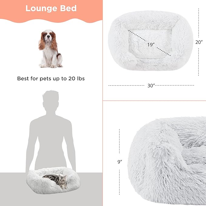 Best Friends by Sheri Shag Lounge Bed Calming Faux Fur Dog Bed, Frost, Medium, 30" x 20"-Mewly Pet