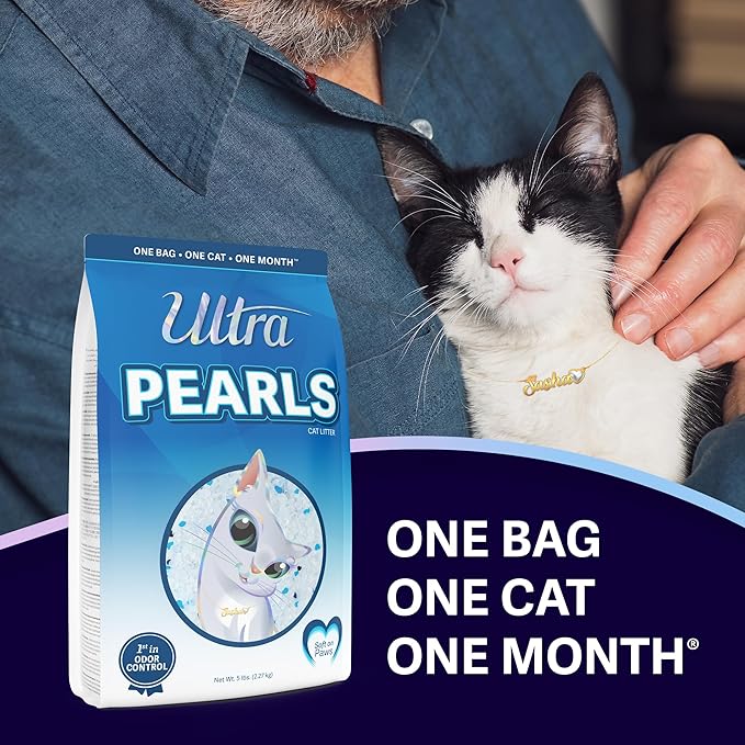 Ultra Pearls Premium Cat Litter - 99.9% Dust Free, Low Tracking, Soft on Paws, Fragrance Free - 15 Lbs. Total (3pk of 5 Lbs.)-Mewly Pet