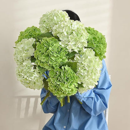 MARTINE MALL 3Pcs 21in Hydrangea Artificial Flowers, Latex Real Touch Hydrangeas Lifelike Large Hydrangea Flowers for Home Decor Party Arrangements Wedding Bouquets Centerpieces (Dark Green)