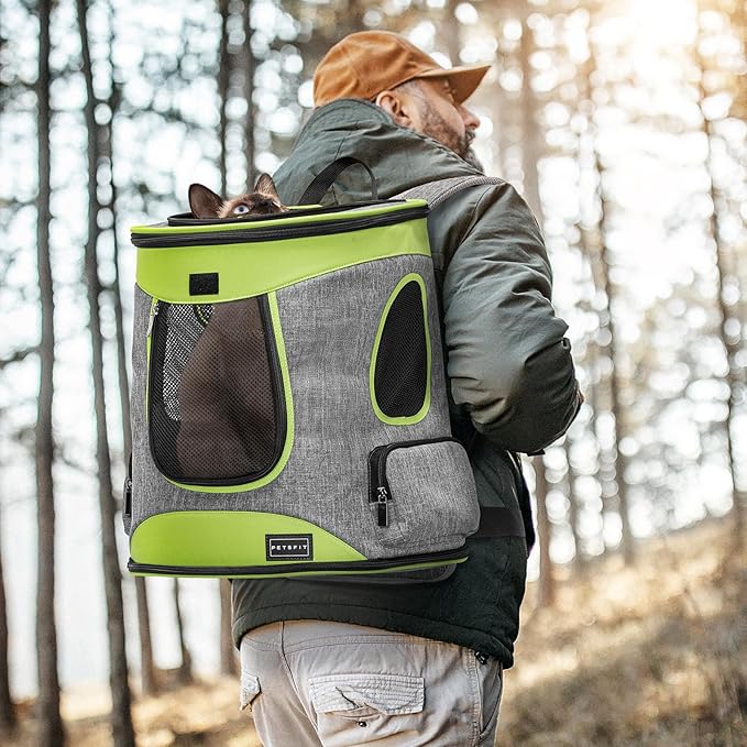 Petsfit Pet Backpack Carrier Easy-Fit Dog Travel Backpack Carrier for Hiking Walking Cycling Suitable for Small Medium Dogs Cats and Rabbits up to 22 Pounds, Green-Mewly Pet