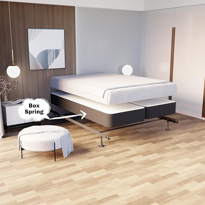 Nutan Inch Sturdy Box Spring for Mattress Support-Durable and Fully Assembled, Natural Wood Full, Gray, 8" Foundation