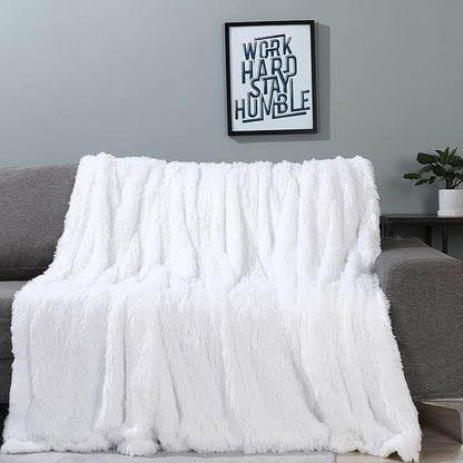 Tuddrom Decorative Extra Soft Faux Fur Blanket Queen Size 80"x90",Solid Reversible Fuzzy Fluffy Plush Fur Blanket for Couch Sofa Bed,Pure White