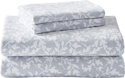 Laura Ashley - Flannel Sheets Queen Size, Anti-Pilling & Wrinkle Resistant Cotton, Touchably Soft for All-Season Comfort - Bed Sheets with Matching Pillowcases & Fitted Sheet (Crestwood Pastel Grey)
