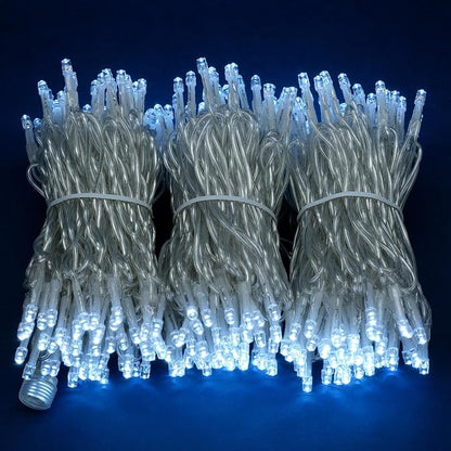 YULETIME 100 ft 300 Count Cool White LED String Lights with Adapter, Clear Wire Wide Angle 5mm Christmas Light (Cool White)