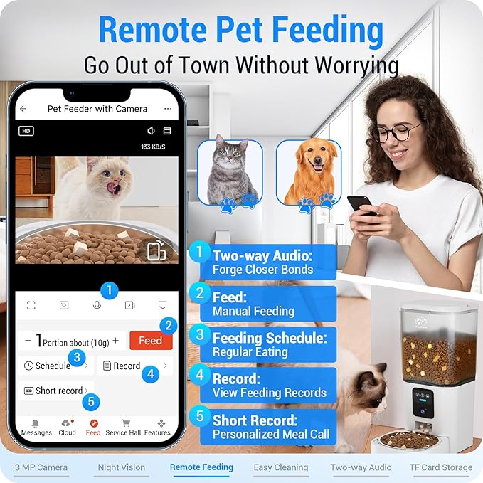 Automatic Cat Feeder with 2K HD Camera: Automatic Dog Feeder with Night Vision, Cat Food Dispenser with 5G WiFi for Multiple Pet, Detachable for Easy Clean - 29 Cup （7L Large Capacity）-Mewly Pet