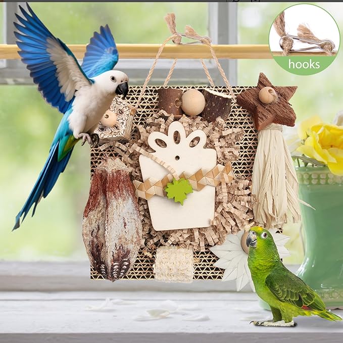 Kyouki Bird Toys, Parakeet Toys, Parrot Toy, Conure Hanging Chewable Cardboard Foraging Suitable for Budgies, Cockatiels, Lovebirds, Sun Conures - and Other Small/Medium Parrots (Medium)-Mewly Pet