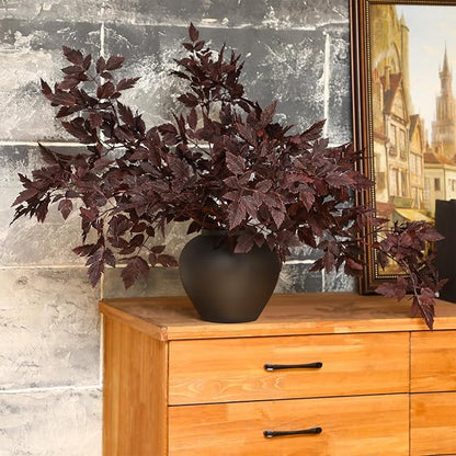 Lyrow 10 Pack Artificial Cimicifuga Plant Leaf Spray Faux Plum Cimicifuga Ramosa Leaf Branch Faux Fall Spray Silk Plants for Home Vase Wedding Garden Farmhouse Table Mantel Decor (32 Inches)