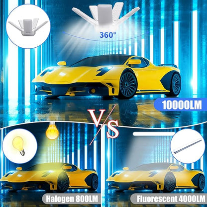 LED Garage Lights 2 Pack, 100W 10000LM 6500K E26/E27 Ceiling Light with 5 Adjustable Panels for Workshop, Basement, Warehouse